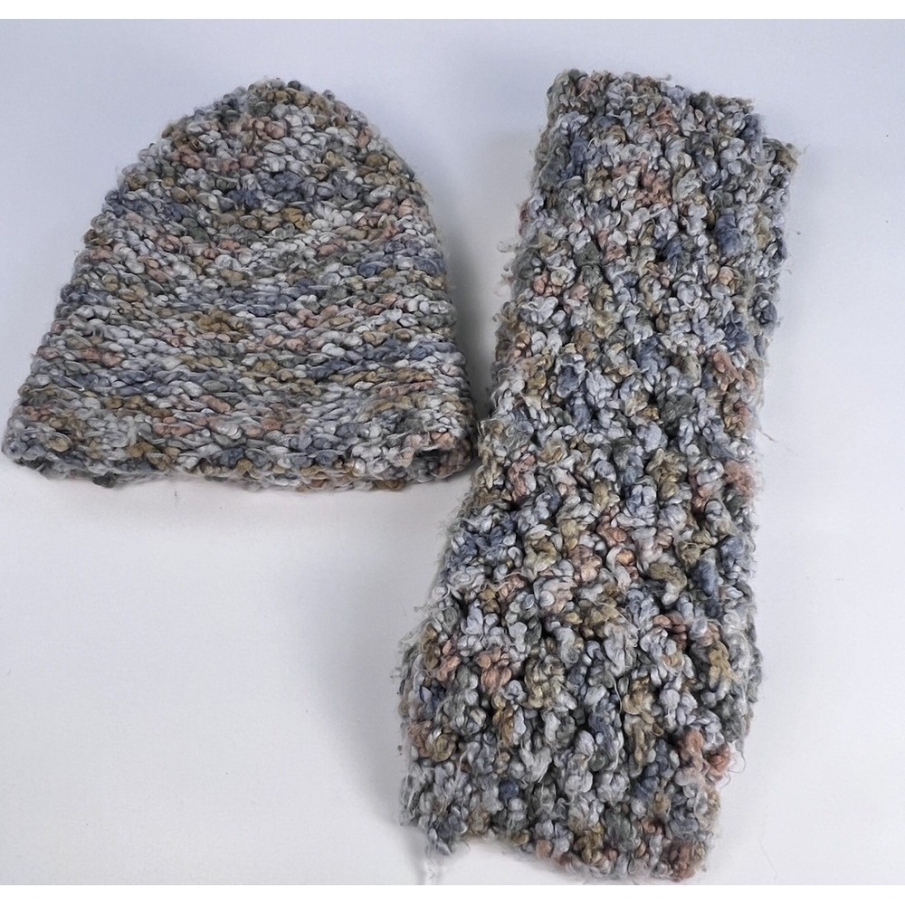 Vintage Saks Fifth Avenue Italy Wool Acrylic Chunky Knit Hat Scarf Set